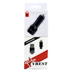 V8V9 Micro Heavy Duty 2 in 1 Dual Car Charger V1 (Car Black)